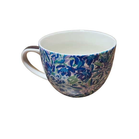 Lilly Pulitzer Blue Floral Coffee Cup Hidden Kitty Cat Print Tea Drinkware - Picture 2 of 9